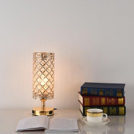 JHYPVII Touch Crystal Table Lamps for Bedroom, Gold Bedside Lamps with 2 USB Charging Port, Modern E27 Dimmable Decorative Table Lights for Living Room Guest Room Study Room, Bulb Included