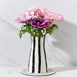SIDUCAL Elegant Black and White Striped Ceramic Vase – Modern Home Décor Flower Vase for Living Room, Office, Dining Room, Shelf, Entryway, Wedding, Table