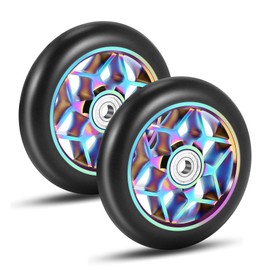 Juwacoo 2 Pcs Scooter Accessories 110mm Scooter Wheels Colorful Pu Wheels Thick Stunt Car Wheels with Bearings(Black)