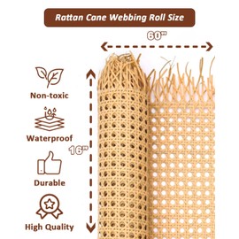 APMOE 16" W Natural Cane Webbing - 60" L Hexagon Rattan Roll Material Fabric Sheets for DIY - Woven Open Mesh Caning for Furniture Chairs Basket Cabinet Repair Supplies
