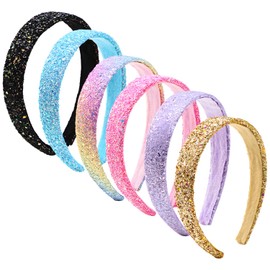 MOTIBACK 6Pcs Glitter Rainbow Headbands Non-Slip Sparkly Hair Accessories.
