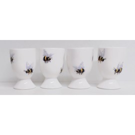 Bees Egg Cups Set 4 Fine Bone China Bumblebee Hand Decorated in UK