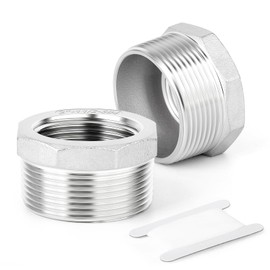 TAISHER 2 PCS 304 Stainless Steel Reducer Hex Bushing, 2" BSP Male x 1-1/2" BSP Female, Reducing Pipe Adapter Fitting, for Water Oill Air Gas