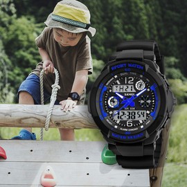 Wristwatch, Kids Digital Watch, 16.8 ft (50 m), Waterproof, Multifunctional, Sports, Boys Watch, Outdoor, Analog, Digital Display, Birthday Gift, blue, Bracelet Type