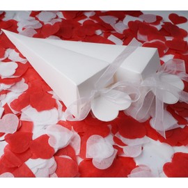 JINLYXHUI 50 Pcs Candy Paper Boxes with Ribbons Cone Box for Wedding Baptism Birthday Party Decorations (Heart-shaped, White)