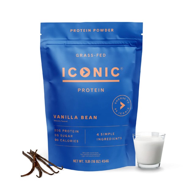 ICONIC Protein Powder, Vanilla Bean - Sugar Free, Low Carb Protein Powder - Lactose Free, Gluten Free, Non-GMO - 20g Grass Fed Whey & Casein Protein - Keto Friendly, 1 lb Pouch (18 Servings)