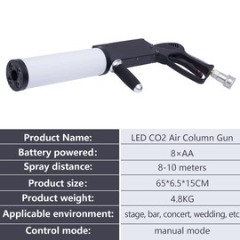 RustyVioum Handheld LED Fog Gun CO2 Jet Machine, LED CO2 Fog Machine Stage Effects Jet Gun with Gas Hose, DJ CO2 Cannon Fog Machine for Bar Concert Disco Party Stage Effect