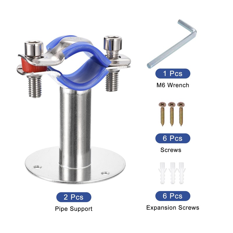 sourcing map Pack of 2 Stainless Steel Pipe Supports Wall