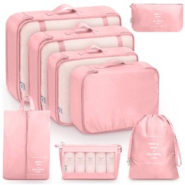 DAHAN 8PCS Organizadores de Viaje para Maletas, Bolsas de Equipaje Impermeable Cubo Embalaje de Viaje Bolso de Almacenamiento a Ropa, Zapato,...      