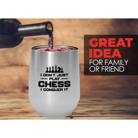 Flairy Land Chess Silver Wine Tumbler 12oz - conquer it - Computer Chess Player Strategy Games Chess Tactics Winning Chess Board Games