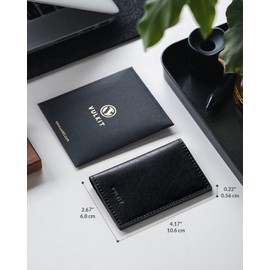 VULKIT Leather Business Card Holder 2 Sided Slim Business Name Card Organizer for Men or Women, Up to hold 20 cards (Vintage Black)