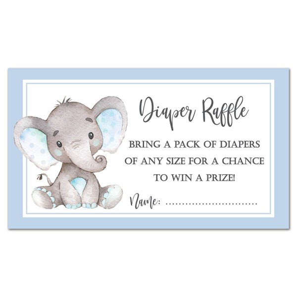 48 Watercolor Elephant Baby Shower Raffle Cards (Blue)