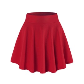 DJT Women's Basic Versatile Casual Stretchy Flared Pleated Mini Skater Skirt with Shorts X-Large Red