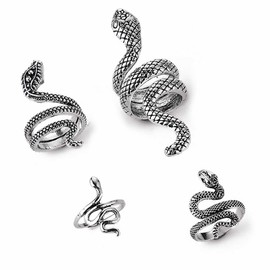 Danshinbow 4 pieces ring opened the snake made the snake makes the ring the goth bands have made a ring with your fingers and then the jewels for women and girls, Metal, No Gemstone