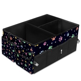 GACTIVITY Colorful Dog Paw Print Car Trunk Organizer,Collapsible Cargo Storage Tote Bag,Non Slip,3 Divider Compartments, Automotive Interior Accessories for Auto SUV Truck Vehicle Picnic Camping