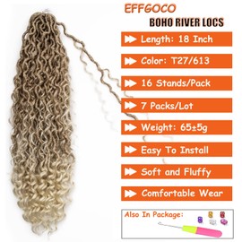 EFFGOCO Goddess Faux Locs Crochet Hair 18 Inch Ombre Blonde 7 Packs Crochet Boho Box Braids with Curls 16 Strands/Pack Prelooped Soft Locs Crochet Braids Hair Extensions (18Inch, T27/613)
