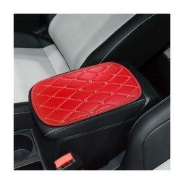 Adunsiaoto Car Armrest Cushion Leather, Car Armrest Cushion Made of Leather, Car PU Leather Armrests Centre Armrest Pad, Car Seat Cover Armrest Cushion (Red/Beige)