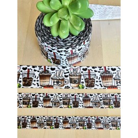 Unbranded 5/8, 7/8 & 1.5" (1 YD) Dog Mom Ribbon Dog Bones Blended Coffee Hot Chocolate - 7/8"