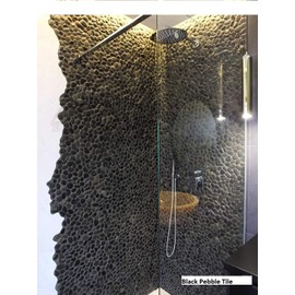 Pebble Tiles Interlocking Round Pebble Floor Tiles for Kitchen Bathroom Balcony Deck Patio Flooring Indoor Outdoor Use Natural Black Pearl Stone Tile(5sheets) F1212102