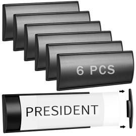 Therwen 6 Pcs Door Name Plate Holder 8'' x 3'' Sturdy Wall Mount Door Sign Holder Curved Name Plates for Doors Office Door Name Plate with Plastic Film and Adhesive Tape for Office Room Wall (Black)