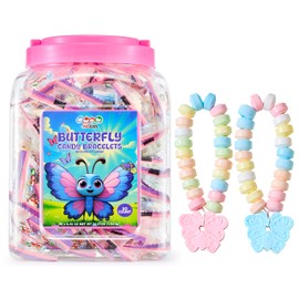 50 Butterfly Candy Bracelets, Novelty Pastel Candy Bracelets with Butterfly Charm, Cute Individually Wrapped Butterfly Party Favors, by 4YoreElves