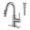 Kablle Bathroom Sink Faucet with Pull Down Sprayer, Brushed Nickel