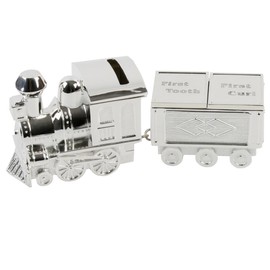 SOLEFAVORS Bambino Silver Plated Train Money Box & First Tooth and Curl Carriage