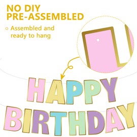 RICHHHA Pre-Strung Macaron Happy Birthday Banner Happy Birthday Backdrop Sign Garland Rainbow Party Supplies Holiday Decorations for Women Men Boys Girls,NO-DIY