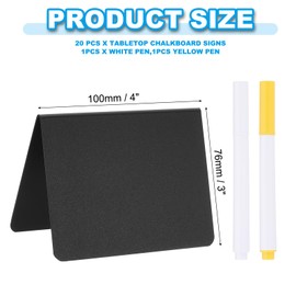 PATIKIL 4" x 3" Tabletop Chalkboard Signs, 20 Pcs Small Chalkboard Signs V Shape Table Food Labels with 1 White Pen and 1 Yellow Pen for Parties Weddings Buffet Birthday Bakery, Black
