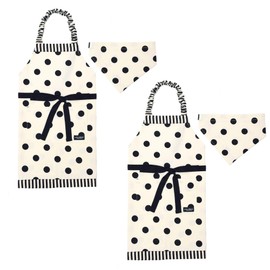 COLORFUL CANDY STYLE Decoration, PolkaDot Apron, Size 100 - 120, polka dot large (twill, white) x narrow stripe (twill, black), Set of 2, Girls, Cute, Kids, Children, Children's Apron, Triangle Band