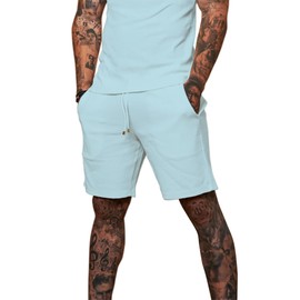 Redqenting - Pantalones cortos casuales para hombre de 8 pulgadas con bolsillos, pantalones cortos deportivos con cordón, pantalones cortos de verano para salón de gofre (talla 28 a 40), Azul (Blue Glow), 40