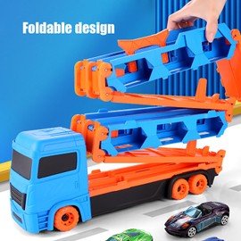Race Track Truck Toys for 2-4 Year Old Boys Birthday 165cm Folded Transport Carrier Trucks for Kids Age 3-5, Racing Cars Gifts for Toddlers
