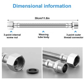 Pack of 2 Kitchen Flexible Pipes Flexible Tap Connector Pipes, Stainless Steel Shower Hose Anti-Kink & Anti-Explosion Shower Hose, for Boilers, Plumbing Bathrooms, Kitchens (300mm)