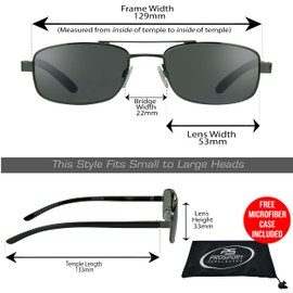 proSPORT Sun Readers Glasses +1.00 Smoke Lens Gunmetal Frame Pilot Square Aviator Full lens Reader NOT BIFOCAL