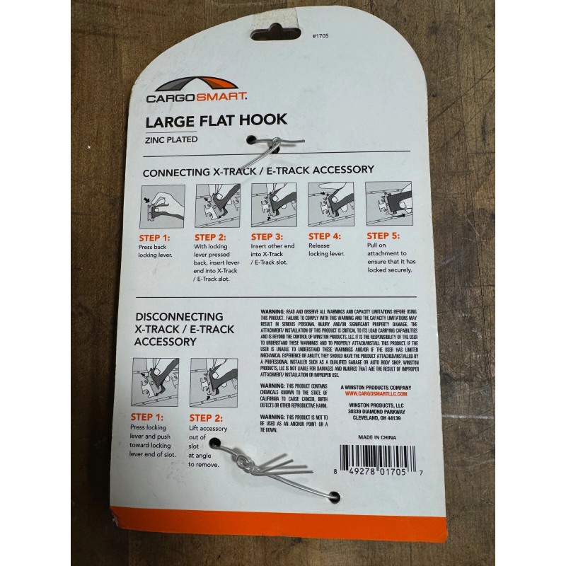 CargoSmart pt.#1705 Large Flat Hook, For E-Track and X-Track, 200-Lb.