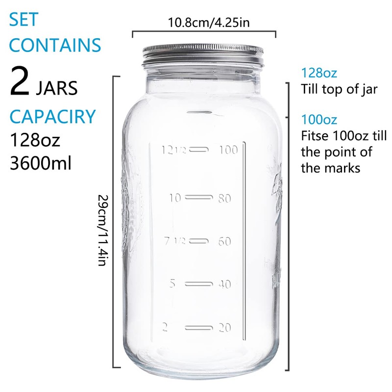 eleganttime 128 oz Mason Jars Extra Wide Mouth 2 Pack,