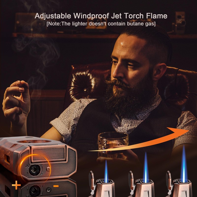 Torch Lighter with Windproof Jet Flame, Built-in V Cutter, Box
