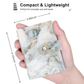 Rouidr Business Card Organizer, RFID Business Card Holder, Small Slim Leather Cards Book, Pocket Name Card Holder Wallet for Women, Grey Gold Marble