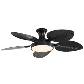 Tropical Ceiling Fans with Lights and Remote,46 Inch Palm Leaf Ceiling Fan for Patios Porch Bedroom, Dimmable, 6 Speeds, Reversible, White