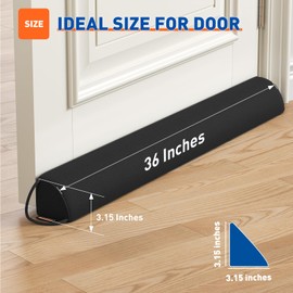 MAGZO Door Draft Stopper 36 Inches, Weighted Triangular Door Snake for Winter Noise Blocker with Hook Loops,Black
