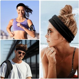 3 Pack Sport Headbands for Women, Elastic Soft Fabric Non-Slip Hair Bands for Workout Yoga Running Sports (Black)