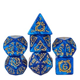 cusdie 7Pcs/Set Dragon Pattern DND Dice Set D&D Polyhedral Dice for Dungeons and Dragons Pathfinder MTG Role Playing Dice Games RPGs(Dragon Pattern-Blue)