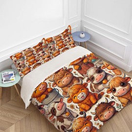 Highland Cow Bedding Set Twin Queen King Full Size Cute Cattle Comforter Set for Lover Kids Teens Boys Girls Man Women Bedroom Decor Cozy Quilt Bedspread Funny Animal Bed Duvet Cover Gifts 104"x90"