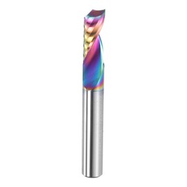 HARFINGTON Spiral Router Bit 1/4" Cut Dia 1 Flute Up Cut Colorful Coated End Mill Bits Milling Cutter for Wood Carving (1/4" Shank 5/8" Cut Length 2" Long 30 Degree Helix HRC44-46)