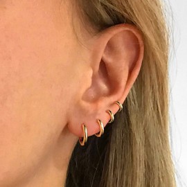 Gold Hoop Earrings for Women Men, Sterling Silver Small Cartilage Hoop Earrings Set of 3 | Hypoallergenic Gold Huggie Earring Jewellery Gifts for Ladies Girls Birthday Graduation, 8/10/12mm Hoops