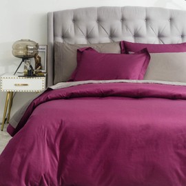 SUSYBAO 3 Piece Duvet Cover Set 100% Natural Cotton Queen Size Marsala Bedding Set 1 Burgundy Duvet Cover with Zipper Ties 2 Pillow Shams Solid Color Luxury Quality Soft Breathable Comfortable Durable