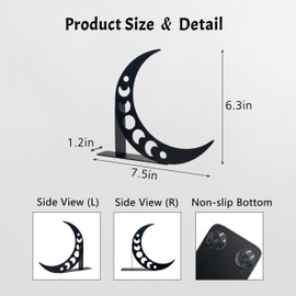 Moon Metal Bookends Moon Phase Decor Moon Book Ends for Shelves Bookshelf Decorative Objects Home Office Desk Bookshelf Decor Nice Gifts for Moon Phase Lovers