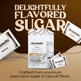 Javamelts Mocha Flavored Sugar Packets | Pure Cane Sugar for Baking, Coffee Syrup Substitute, Cocktails, Tea | Non GMO, Non Dairy, Gluten Free, Kosher | 200 Bulk Sugar Packets