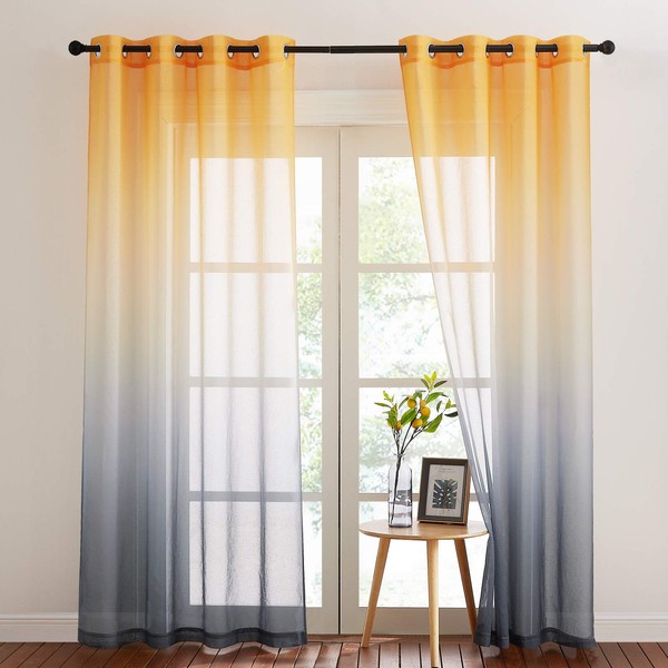 NICETOWN Living Room Curtains Semi-Transparent - Colour Gradient Voile Curtain with Eyelets Voile Curtains for Bedroom/Children's Room Decorative Scarves, 2 Pieces H 245 x W 140 cm, Gleb + Grey