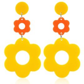 Acrylic Daisy Earrings Hanging Cute Hollow Flower Earrings for Girls Women 70s 80s Charms Decor
